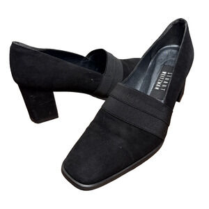 Stuart Weitzman Gotham Chunk Heel Size 7 B Women's Square Toe Nubuck Leather EUC
